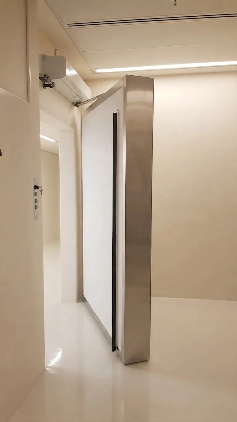 Neutron shielded hinged LINAC door — open side view