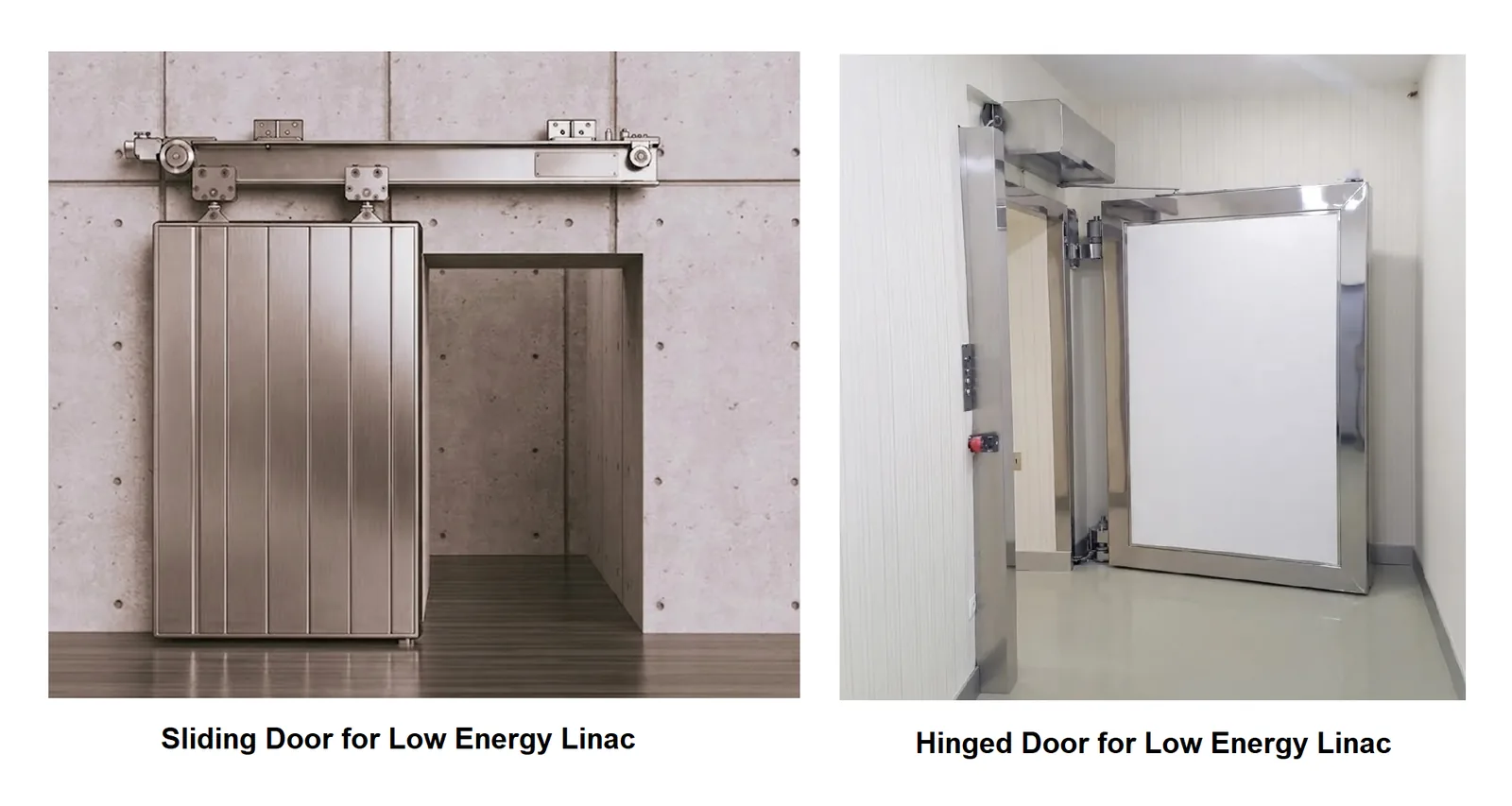 Sliding and hinged shielding doors for low energy LINAC (photon protection)